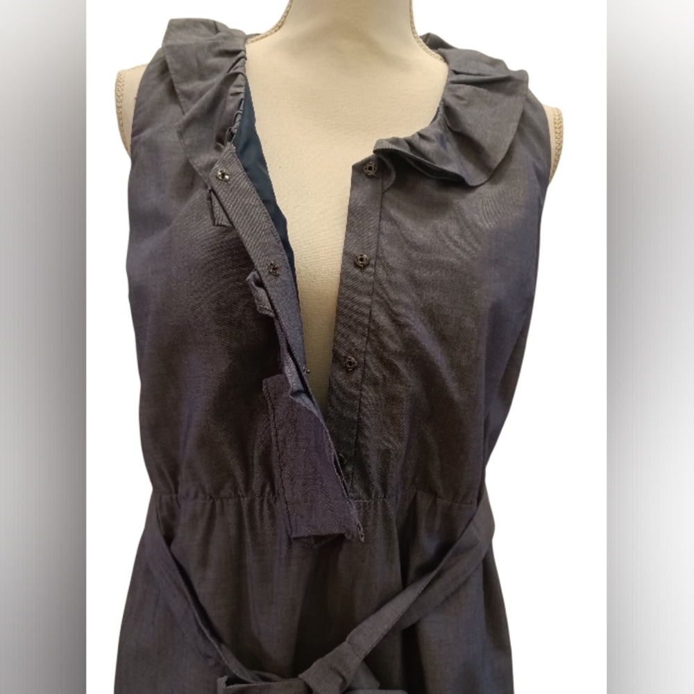 Ann Taylor Factory Blue Chambray Ruffle Tie waist Sleeveless Dress 10P NWT - Picture 5 of 10